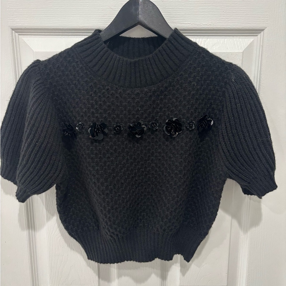 KNIT MIX , Black Knit Women's Top,Size:S